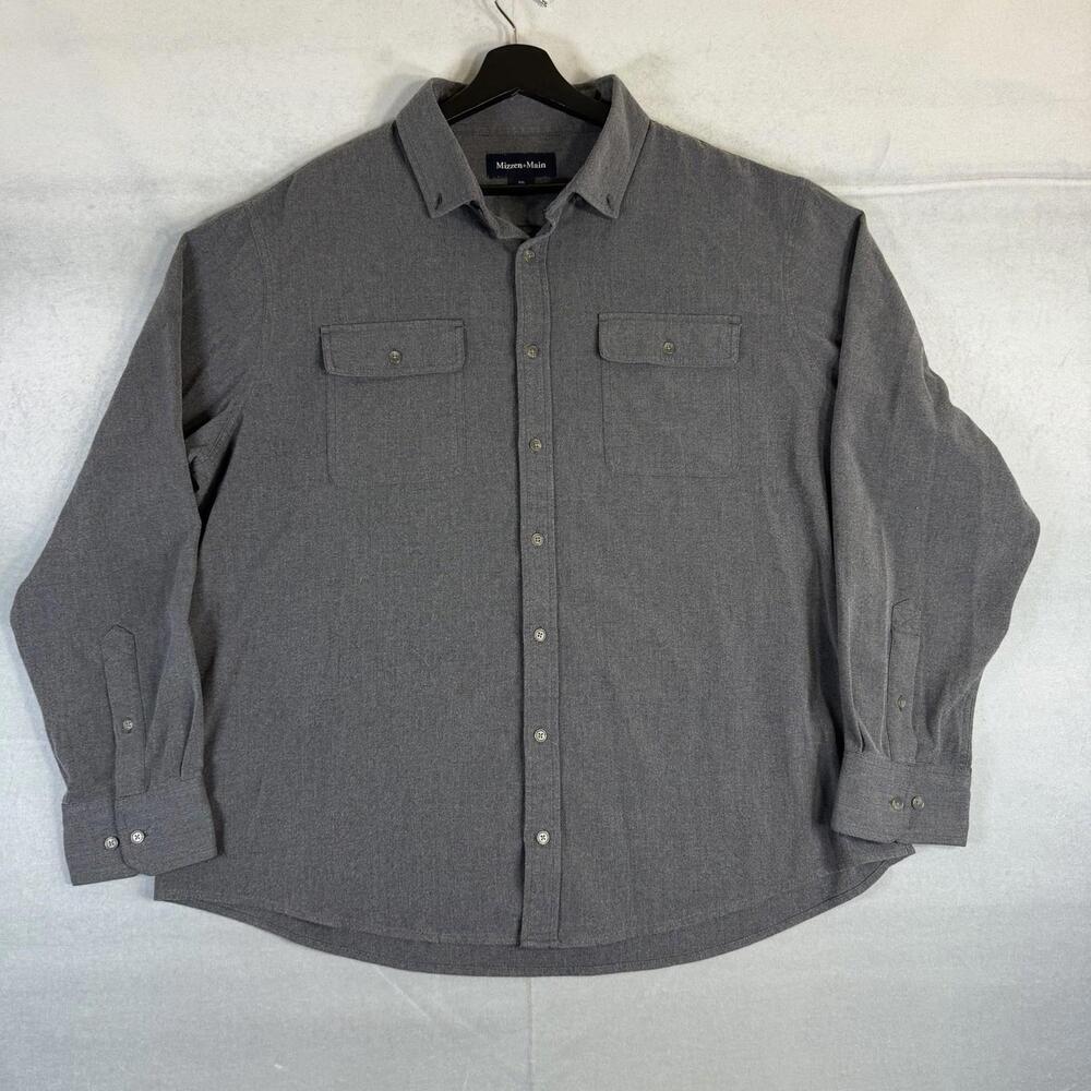 Mizzen Main City Flannel Shirt Mens XXL Gray Solid Pocket Button Down Classic